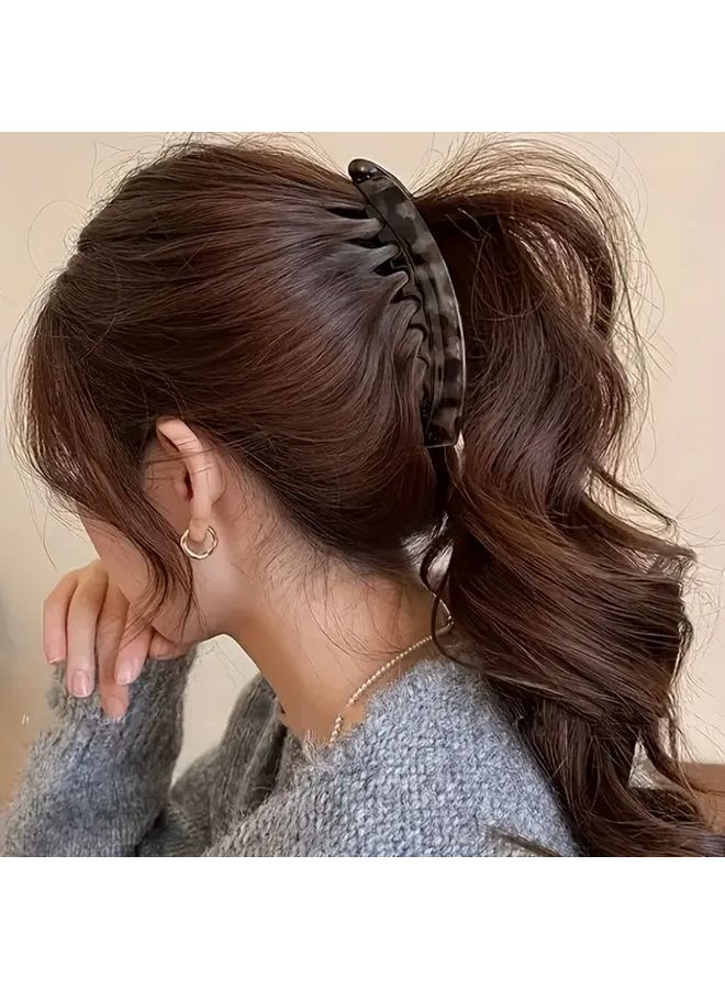 Brown Leopard Print Banana Hair Clip Vintage Retro Style for Women Ponytail Updo - Image 3